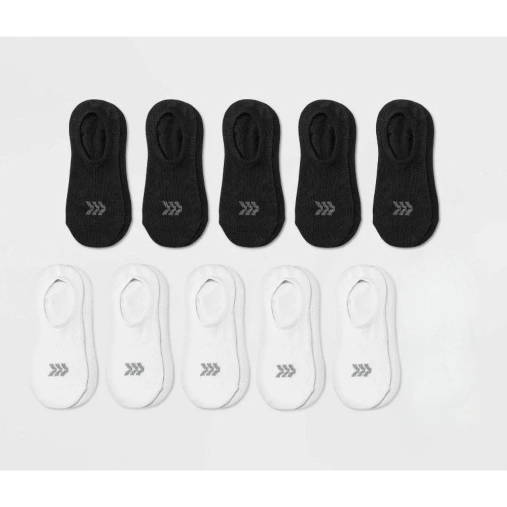All in Motion Women's 10pk Lightweight Liner Socks Black/White Size 4-10
